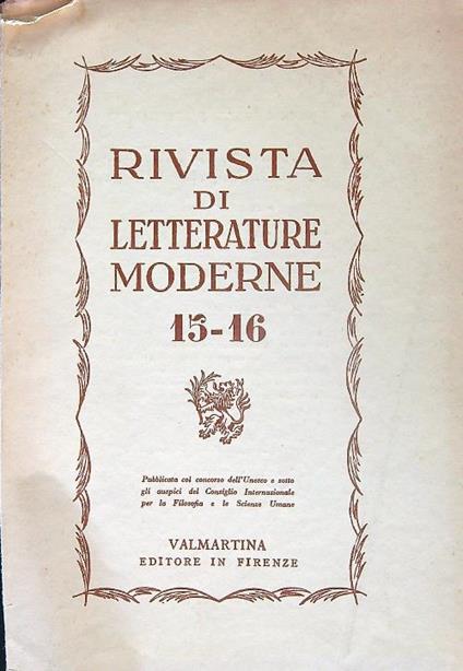 Rivista di letterature moderne 15-16 - copertina