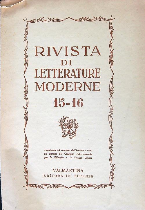 Rivista di letterature moderne 15-16 - copertina