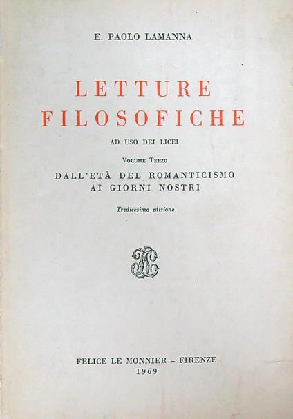 Letture filosofiche. Volume terzo - Paolo E. Lamanna - copertina