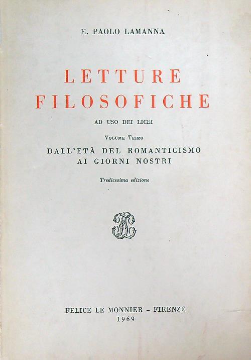 Letture filosofiche. Volume terzo - Paolo E. Lamanna - copertina