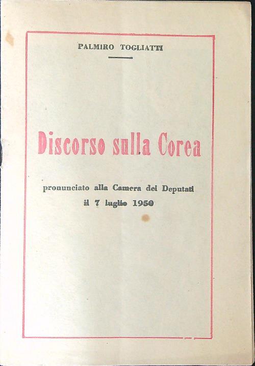 Discorso sulla Corea - Palmiro Togliatti - copertina