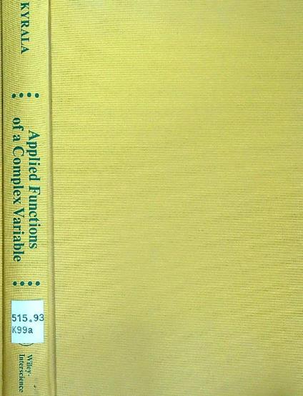 Applied Functions of a Complex Variable - A. Kyrala - copertina