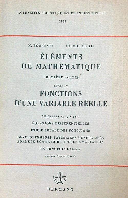 Fonctions d'une variable reelle. Chap 4,5,6,7 - N. Bourbaki - copertina