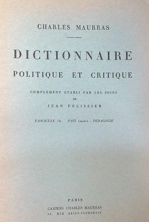 Dictionnaire politique et critique N. 18 - Charles Maurras - copertina