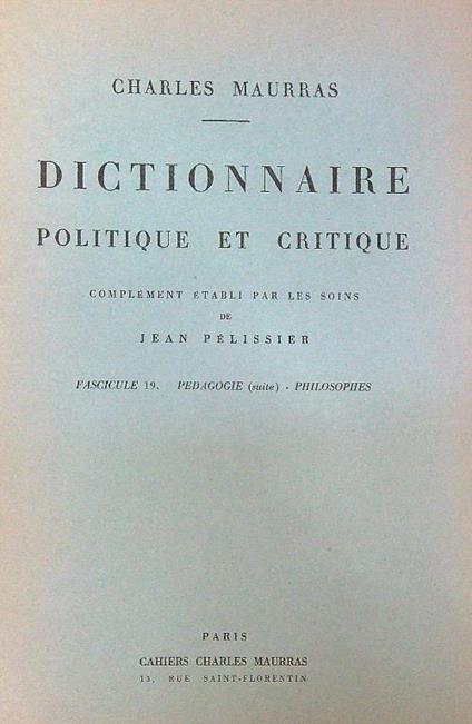 Dictionnaire politique et critique N. 19 - Charles Maurras - copertina