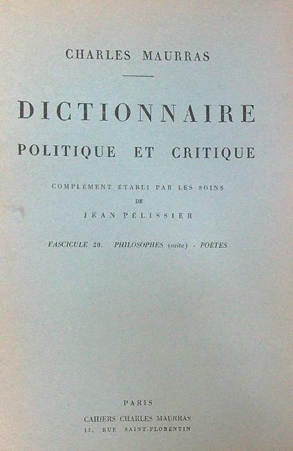 Dictionnaire politique et critique N. 20 - Charles Maurras - copertina