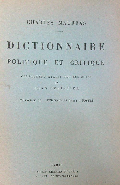 Dictionnaire politique et critique N. 20 - Charles Maurras - copertina