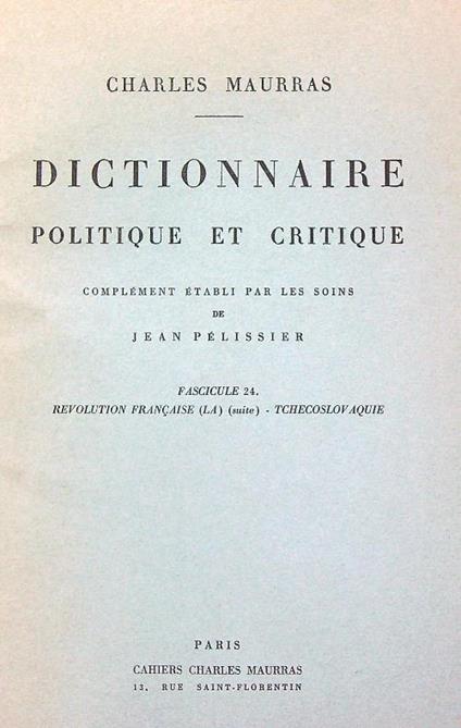 Dictionnaire politique et critique N. 24 - Charles Maurras - copertina