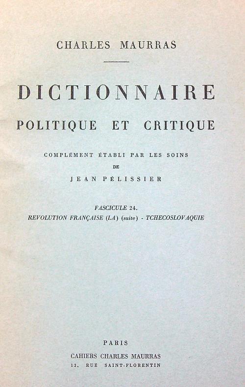 Dictionnaire politique et critique N. 24 - Charles Maurras - copertina