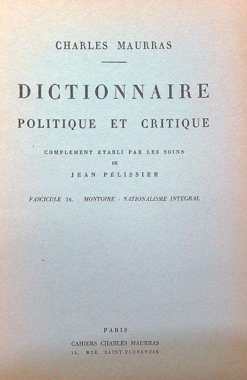 Dictionnaire politique et critique n. 16 - Charles Maurras - copertina