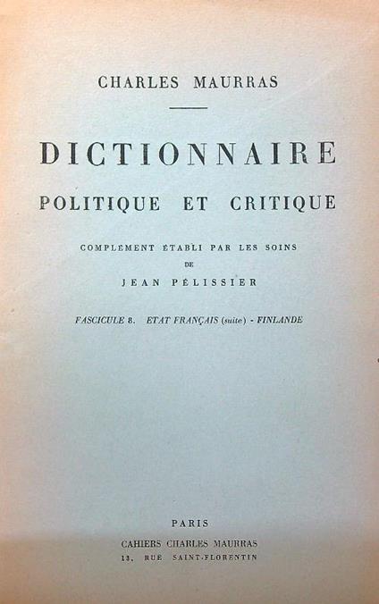 Dictionnaire politique et critique n. 8 - Charles Maurras - copertina