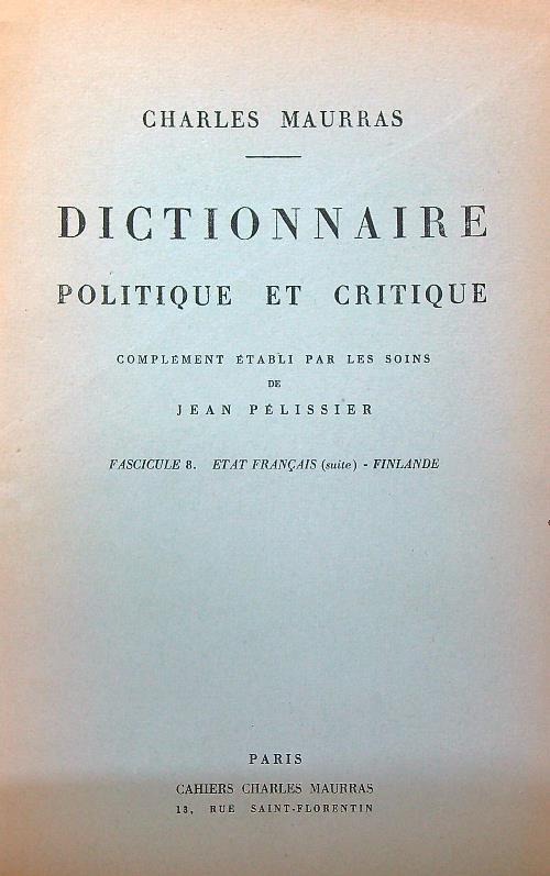 Dictionnaire politique et critique n. 8 - Charles Maurras - copertina