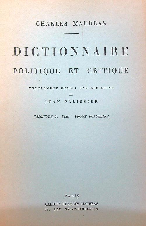 Dictionnaire politique et critique n. 9 - Charles Maurras - copertina