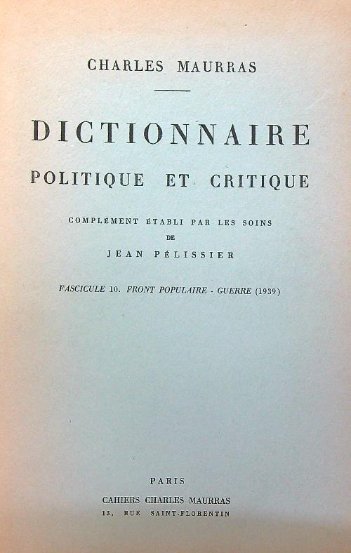 Dictionnaire politique et critique n. 10 - Charles Maurras - copertina