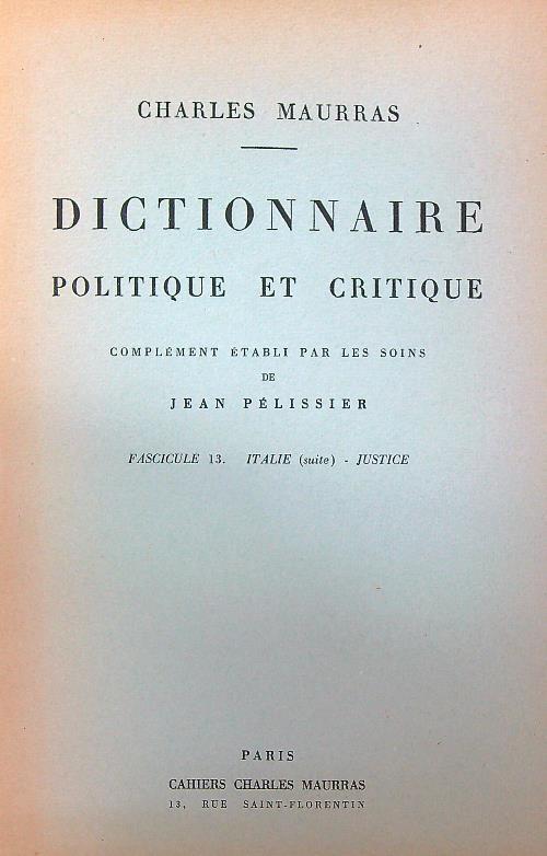 Dictionnaire politique et critique n. 13 - Charles Maurras - copertina