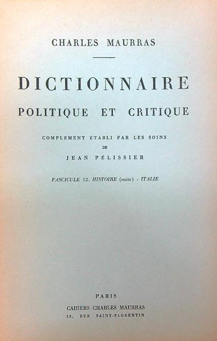 Dictionnaire politique et critique n. 12 - Charles Maurras - copertina