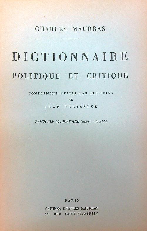 Dictionnaire politique et critique n. 12 - Charles Maurras - copertina