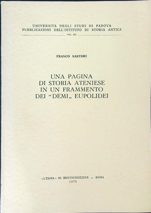 Una  pagina di storia Ateniese in un frammento dei demi eupolidei - Franco Sartori - copertina