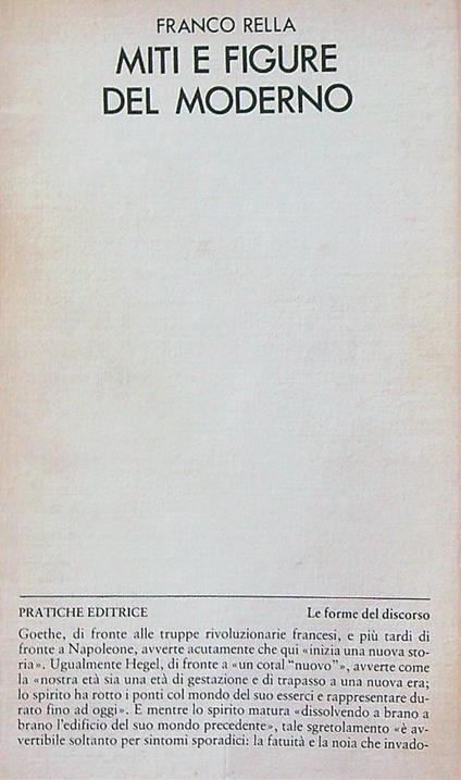 Miti e figure del moderno - Franco Rella - copertina