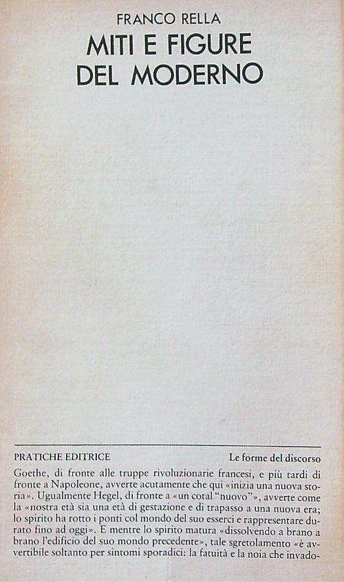 Miti e figure del moderno - Franco Rella - copertina