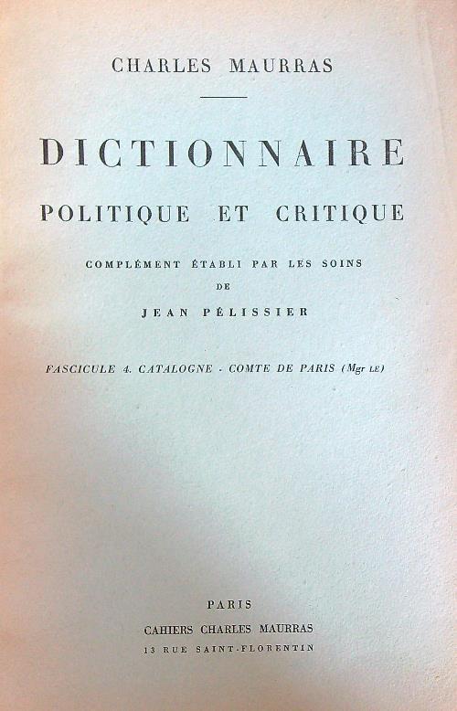 Dictionnaire politique et critique n. 4 - Charles Maurras - copertina