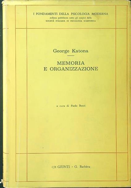 Memoria e organizzazione - George Katona - copertina
