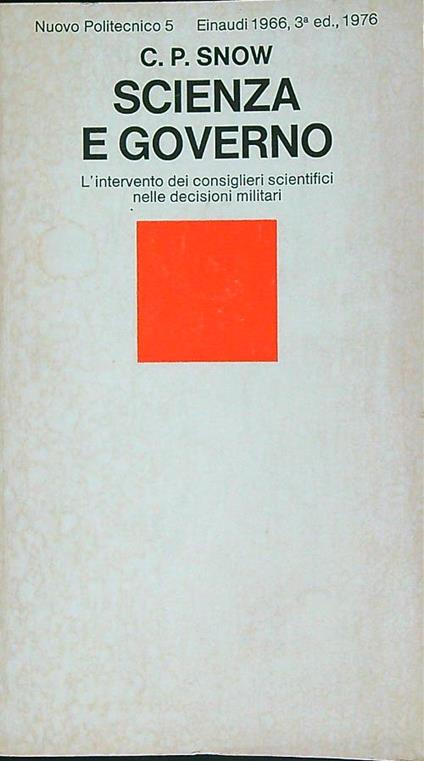 Scienza e governo - C.P. Snow - copertina