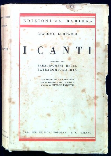 I canti - Giacomo Leopardi - copertina