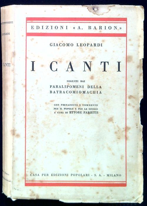 I canti - Giacomo Leopardi - copertina