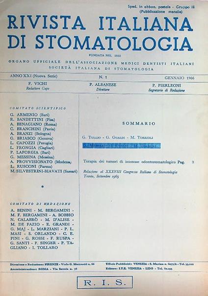 Rivista Italiana di Stomatologia 1/1966 - copertina
