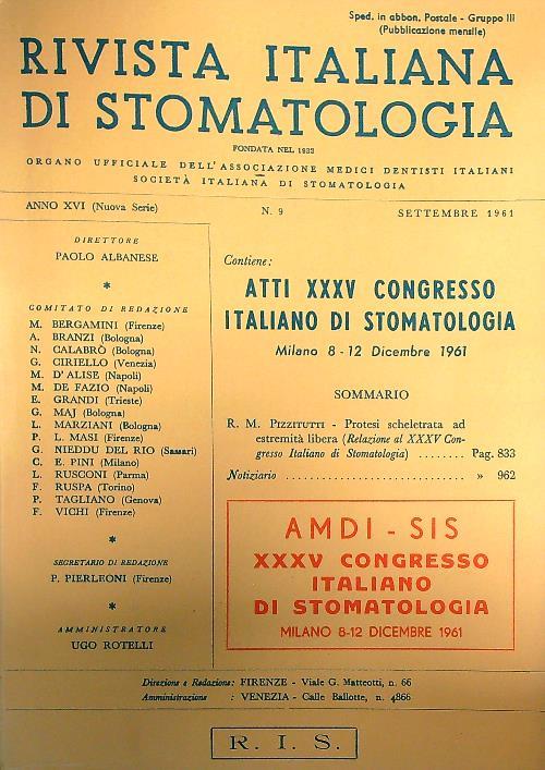 Rivista Italiana di Stomatologia 9/1961 - copertina