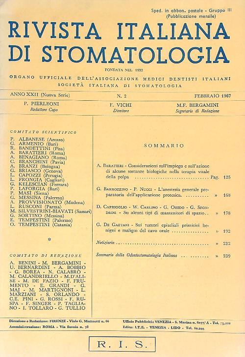 Rivista Italiana di Stomatologia 2/1967 - copertina