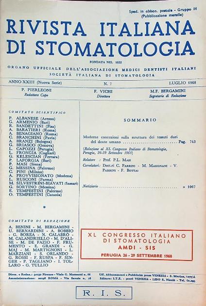 Rivista Italiana di Stomatologia 7/1968 - copertina