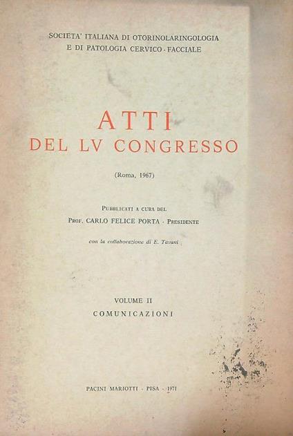 Atti del LV Congresso  Roma 1967 vol 2 - Carlo Porta - copertina