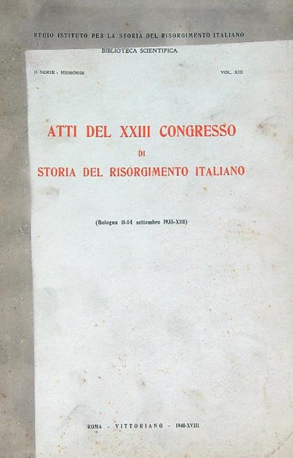 Atti del XXIII congresso di storia del risorgimento italiano - copertina
