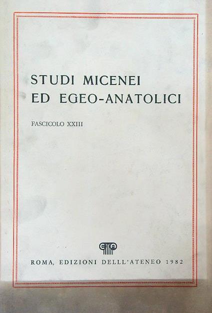 Studi Micenei ed Egeo-Anatolici. Vol XXIII - copertina