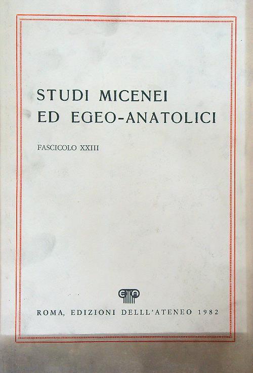 Studi Micenei ed Egeo-Anatolici. Vol XXIII - copertina