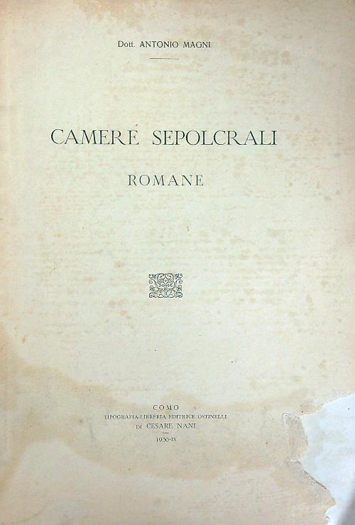 Camere selpocrali romane  - Antonio Magni - copertina