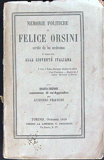 Memorie Politiche - Felice Orsini - copertina