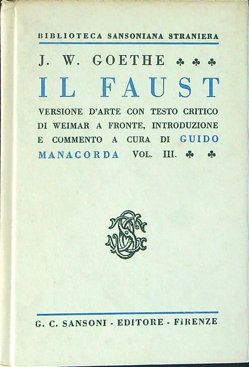 Il  Faust Vol III - Goethe - copertina