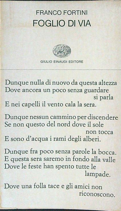 Foglio di via - Franco Fortini - copertina