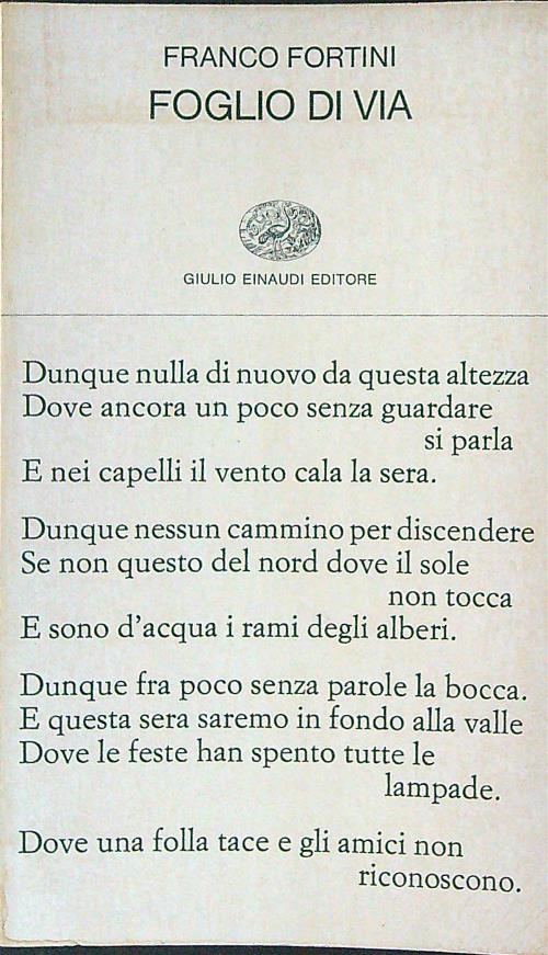 Foglio di via - Franco Fortini - copertina
