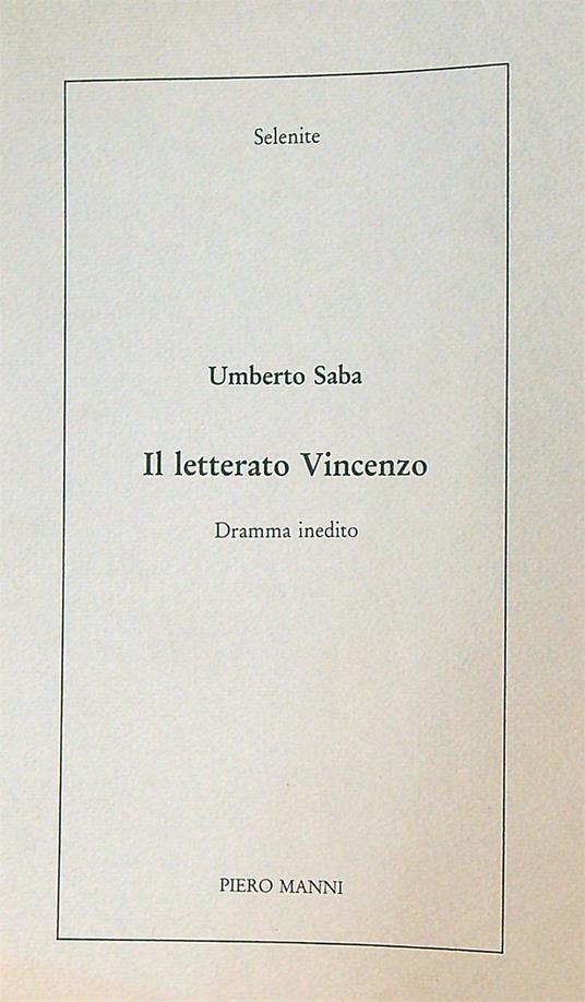 Il letterato Vincenzo - Umberto Saba - copertina