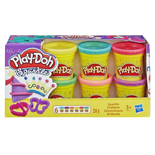 Play-Doh - 6 Vasetti Brillanti, vasetti di pasta da modellare atossica con glitter