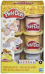 Play-Doh - Vasetti Colori Metallici, set con 6 vasetti di pasta da modellare color oro, argento, oro rosa e accessorio