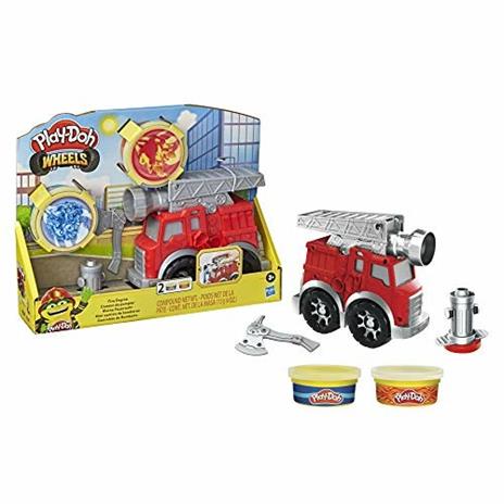 Play-Doh Wheels - Camion dei pompieri , Playset con 2 barattoli di pasta da modellare atossica - 3