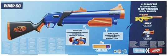 Nerf Fortnite - Pump SG Blaster, lancia-dardi mega con azione a pompa, a retroricarica, 4 dardi Nerf Mega - 4