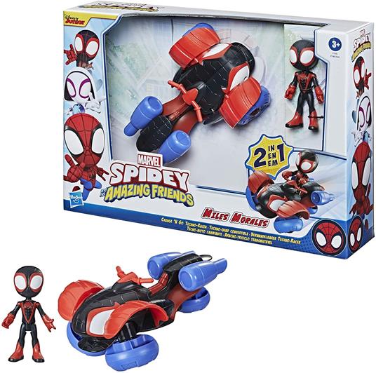 Hasbro Spidey e i Suoi Fantastici Amici Miles Morales e Techno-Racer, veicolo convertibile 2-in-1 con personaggio 10 cm - 3
