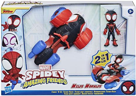 Hasbro Spidey e i Suoi Fantastici Amici Miles Morales e Techno-Racer, veicolo convertibile 2-in-1 con personaggio 10 cm - 4