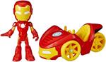 Hasbro Marvel Spidey and His Amazing Friends, Iron Man action figure e veicolo Iron Racer, giocattolo di Iron Man